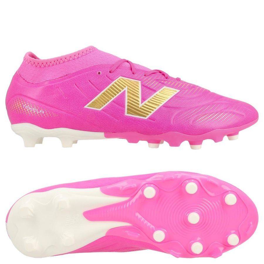 New Balance Tekela V5 Team Low Cut Fg Pure Ambition - Pink Heat/vit/guld Barn - Gräs (Fg) - ['Rosa'] (33½)