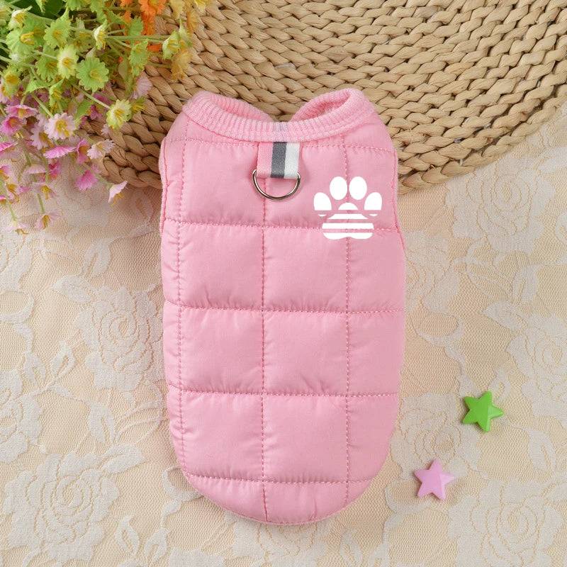 Windproof Padded Dog Coat for Small Dogs - PAW PINK / L (L)