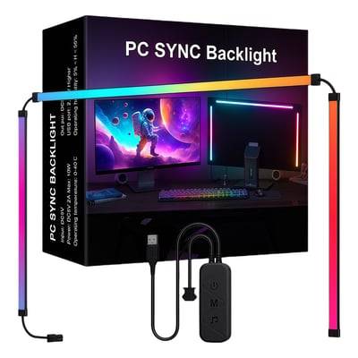 PC Sync LED strip, 27' skærm, 3 sider, PC-baggrundsbelysning, RGBIC, USB, 60 LED/m, 10W/m