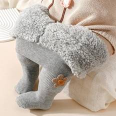 1 st. fodrade strumpbyxor med blommotiv för babyflickor, lämpliga för flickors vardagsbruk på vintern - Grå (4-7Y,6-12M,1-2Y,2-3Y,8-11Y)