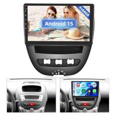 Hikity 8-kärnig 4 GB+64 GB Android 15 bilradio för 2005–2014 Toyota Aygo Peugeot 107 Citroen C1 Radio Wireless CarPlay Android Auto Bluetooth 9 tums bildtextning, bilradio med navigeringskamera
