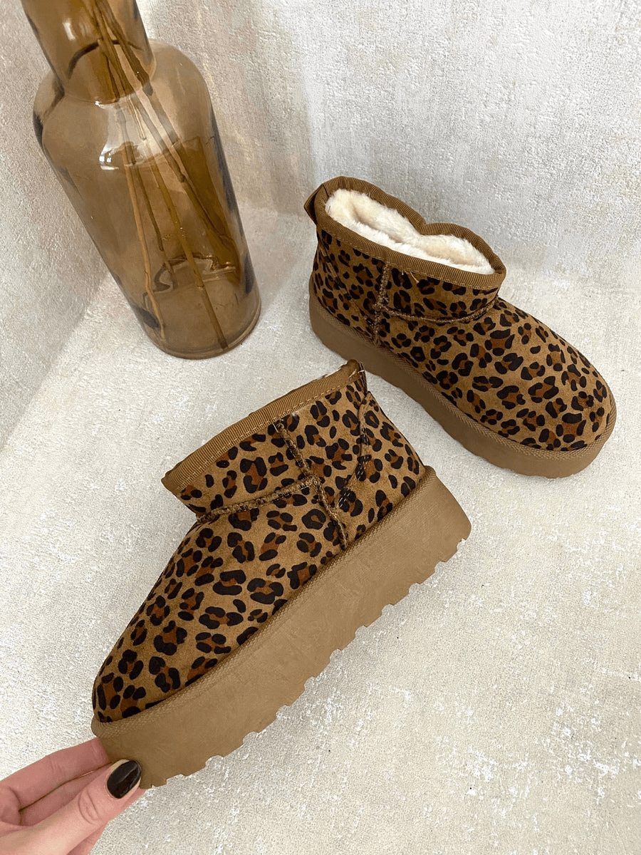 Aztec Detail Low Ankle Platform Kids Slipper Boots - Leopard / EU 34 / UK 2 (EU 34 / UK 2)