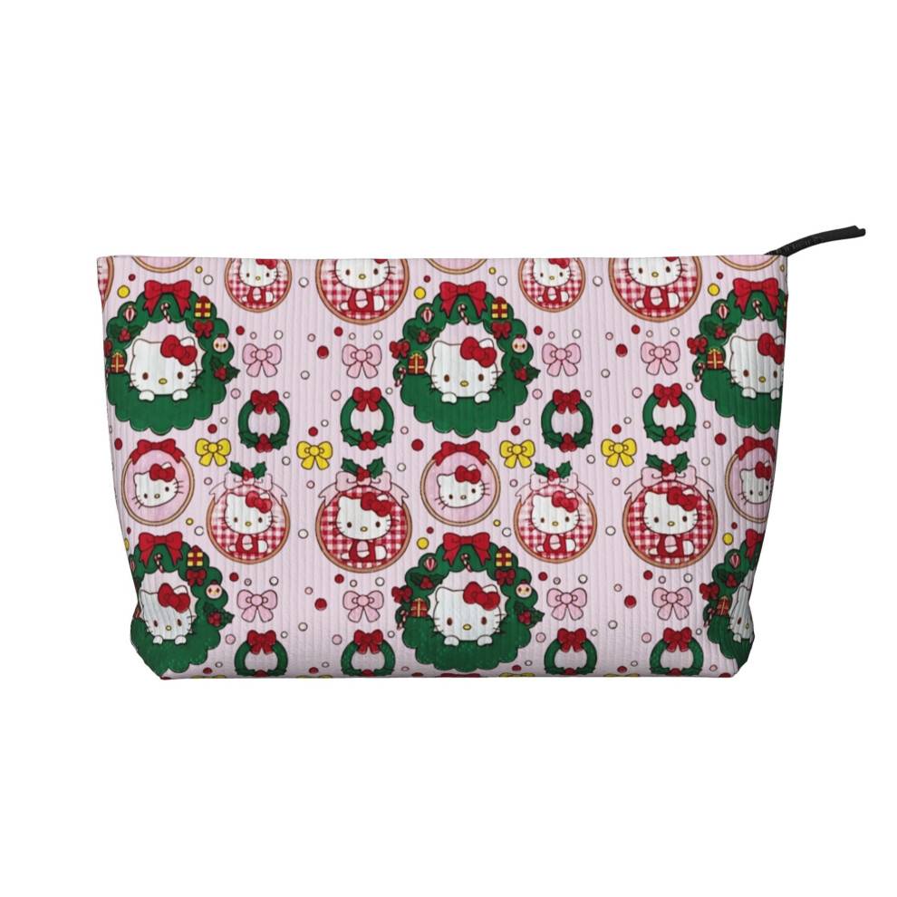Hello Kitty juletrykt fløjlsbukser kosmetiktaske dame toilettaske tilbehør lynlås opbevaringstaske bærbar kosmetik rejsetaske