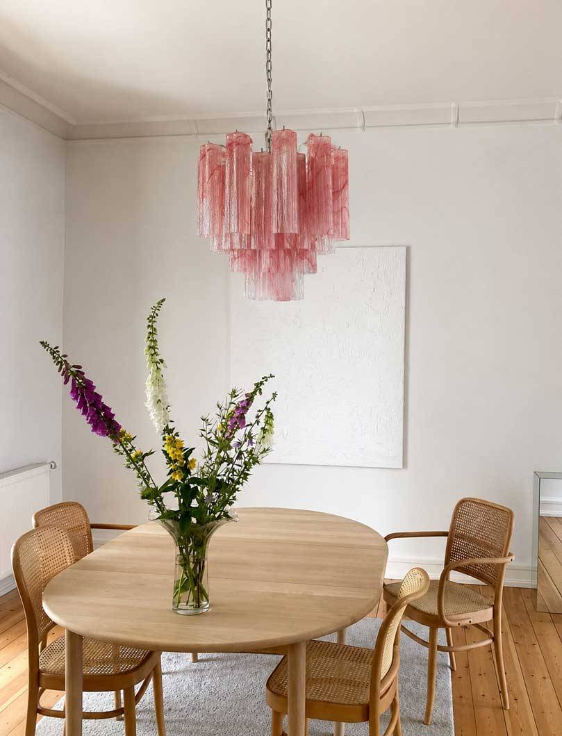 Murano Lysekrone 36 tuber Alabaster Rosa Krom patineret