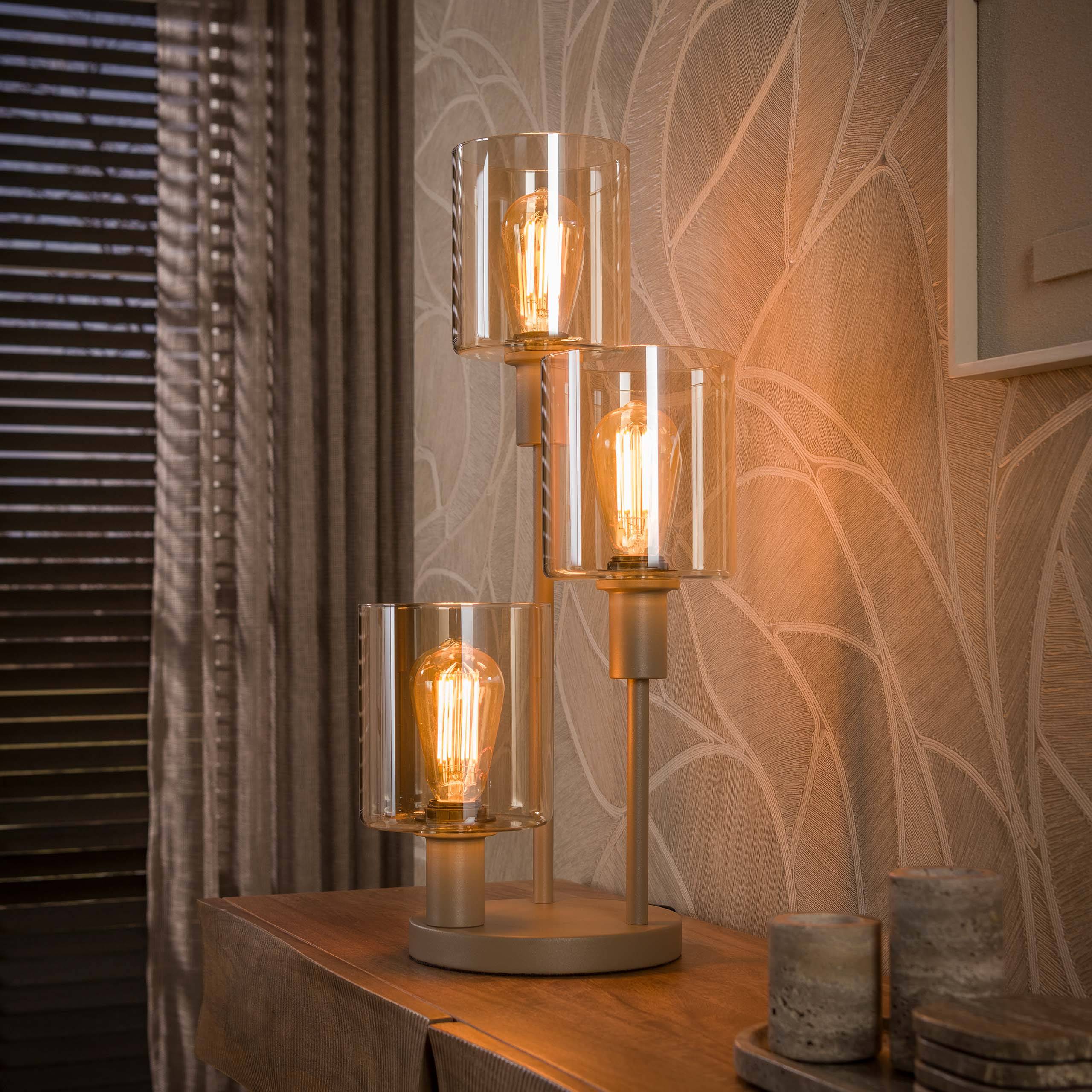Sienna - Bordlampe i beige metal og ravfarvet glas Levering med pære(r)