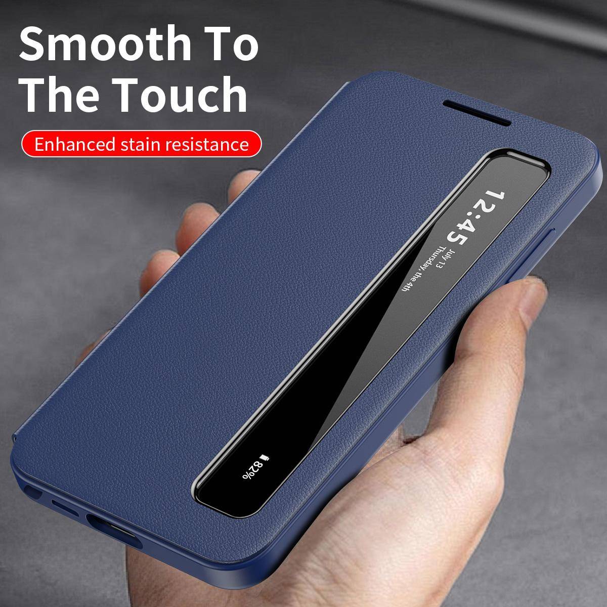 För Samsung Galaxy S26 Ultra Business Läder Smart Clear View Fodral för Galaxy S25 edge S24 Plus S23 FE Z Fold 7 6 5 Smart Flipskydd Skyddsfodral