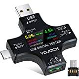 YOJOCK USB Testare Voltmeter Amperemätare Strömmätare 2-i-1 Typ C USB Testare, LCD Digital Multimeter, Spänning, Ström, Kapacitet, Temperatur, Arbetstidsdetektor (förpackning med OTG-adapter)