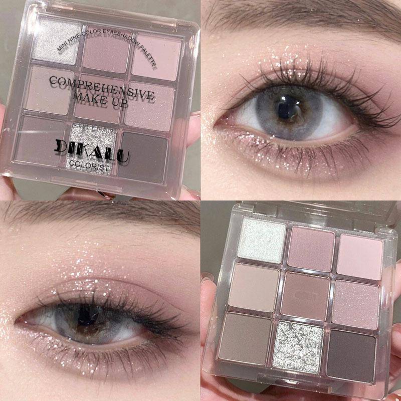 Dikalu 9-Färgs Ögonskuggspalett: Matt & Skimmer i Dune Grey, Pink, Taro, Mud Grey, Bruna Jordtoner för Smokey Vardagsmakeup.