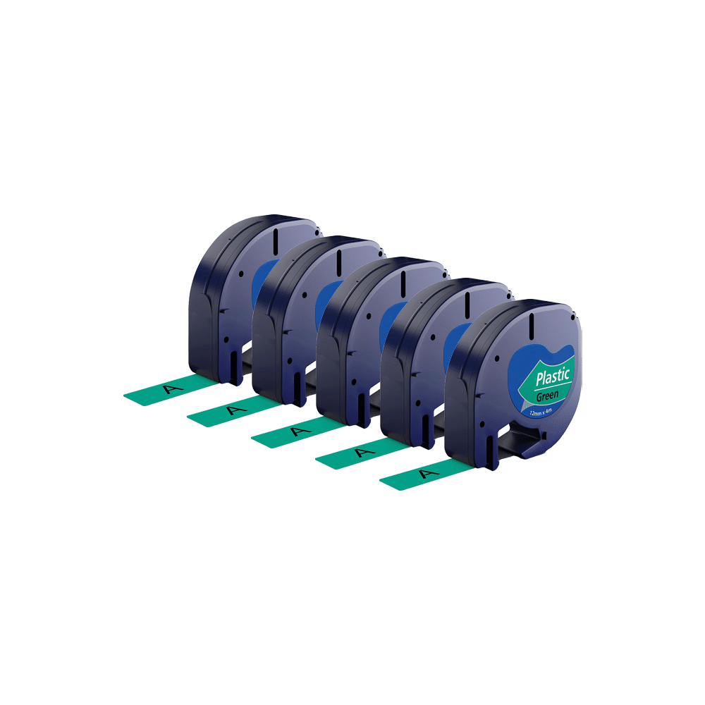 Rabatpakke - 5 stk Dymo 91204 | 91224 sort på grøn tape Kompatibel 12 mm x 4 m