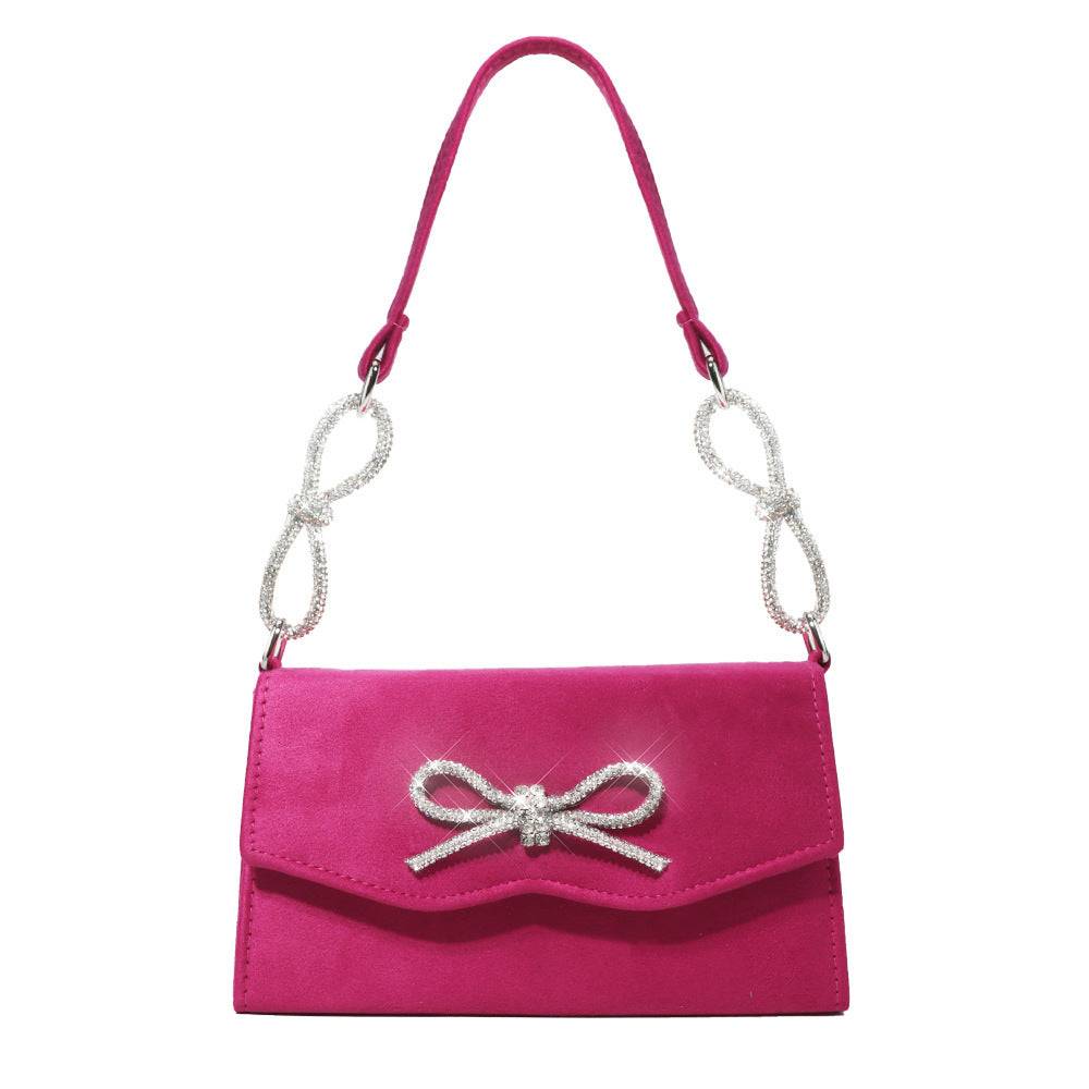 Shiny Bow Rhinestone Women Handbag High-grade French Style - Rose