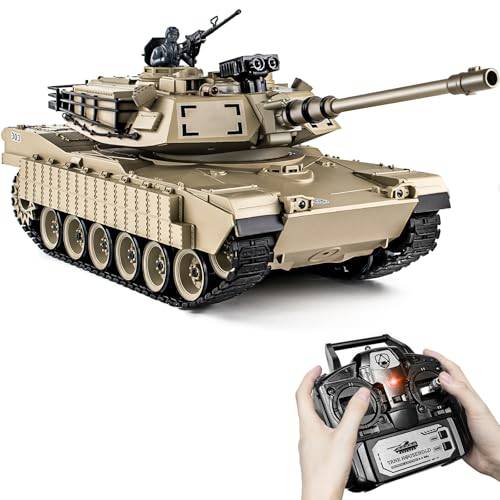 Supdex 1:18 RC tank, 2,4 GHz M1A2 Abrams fjärrkontroll modellleksaker, 15 kanaler strid arméleksak med rök, ljus och ljud, militär RC-fordon för vuxna och barn