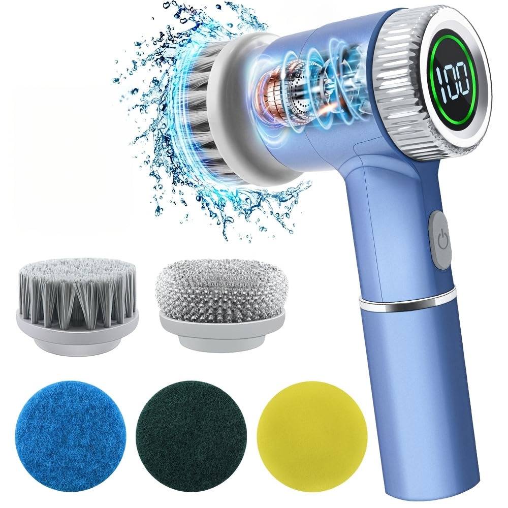 Electric Cleaning Brush - Heavy-Duty ABS Handheld Multipurpose Scrubber with Soft Bristles & Rotating Brush - Blue