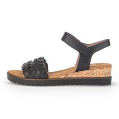 GABOR Sort fletttet skin d sandal kilehæl