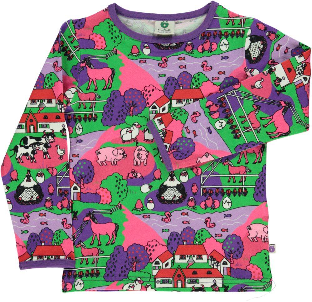 Langærmet bluse med bondegård - Pink / 9-10