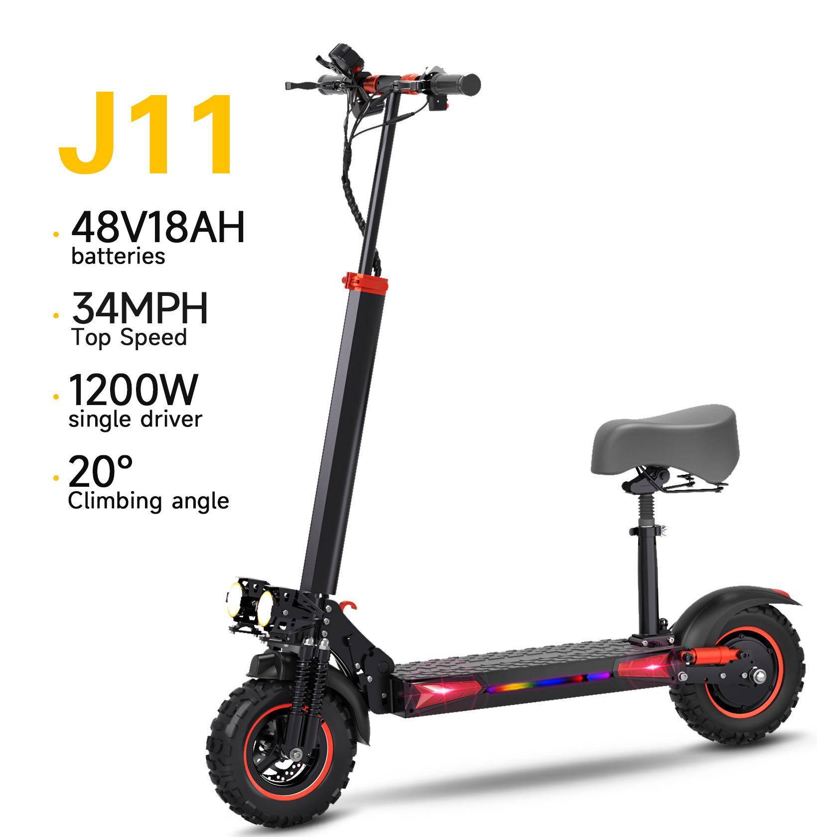 FREEBOY J11 Max City Vuxen E-Scooter 1200W Motor 48V18AH Batteri 11 Tums Däck E-Scooter Tyst Däck Vikbar Elektrisk Skoter svart