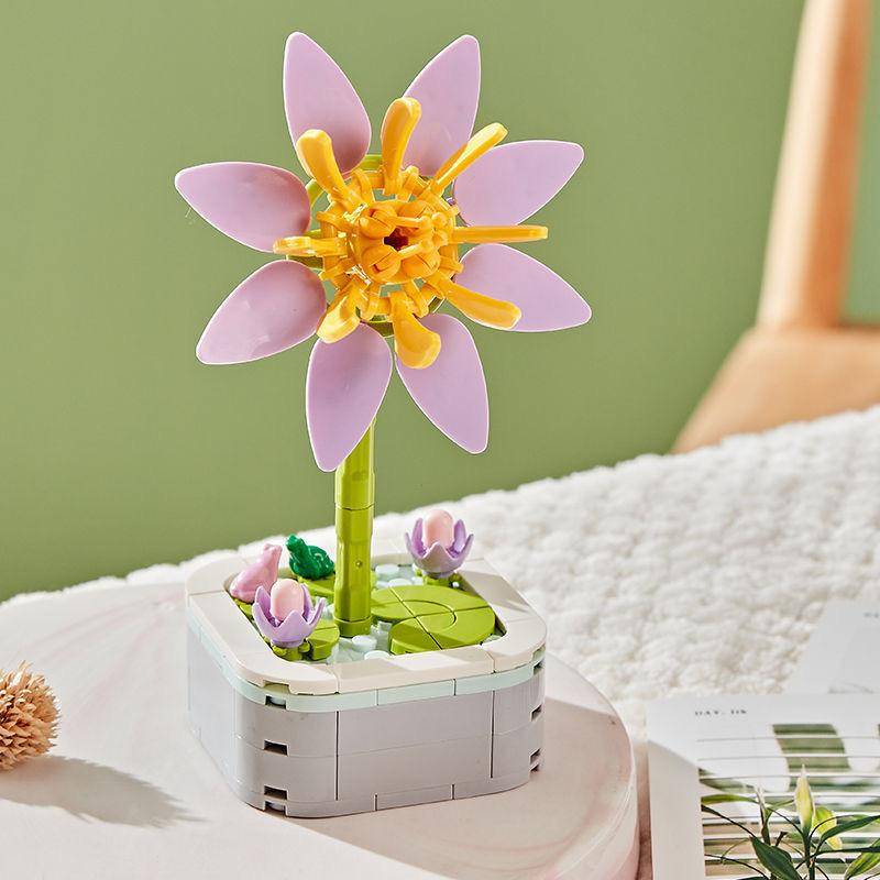 Perpetual Bouquet Tulip Flower Lilac Building Block 3D Model Home Decoration Plant Potted Assembly Bricks Valentine Child Gifts NO BOX