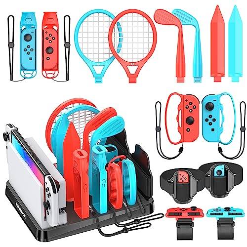 Tokluck 15 i 1 tillbehör för Switch Sports 2023, Switch Sports tillbehörssats med organisatör för Switch/OLED-konsol och Switch Sports speltillbehör Switch Sports
