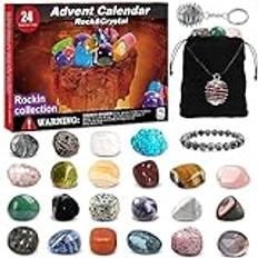 Adventskalender 2024 för barn - 24 dagars julkalender med kristaller och naturstenar ädelstenar - julklapp till pojkar och flickor