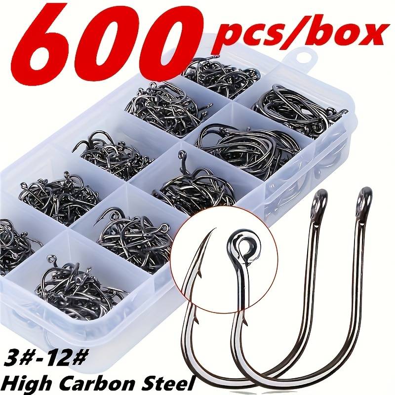 600 Fish Hooks, 10 Sizes Trout Fishing Hook Set, High Carbon Steel Barbed Hooks With Holes, Fishing Gear With Storage Box, Suitable For Fishing In Any Environment