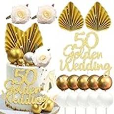 LaVenty Tårtdekoration gyllene bröllop 50 Golden Years cake topper gyllene 50. Födelsedag tårtdekoration tårtor topper gyllene bröllopsdekorationer