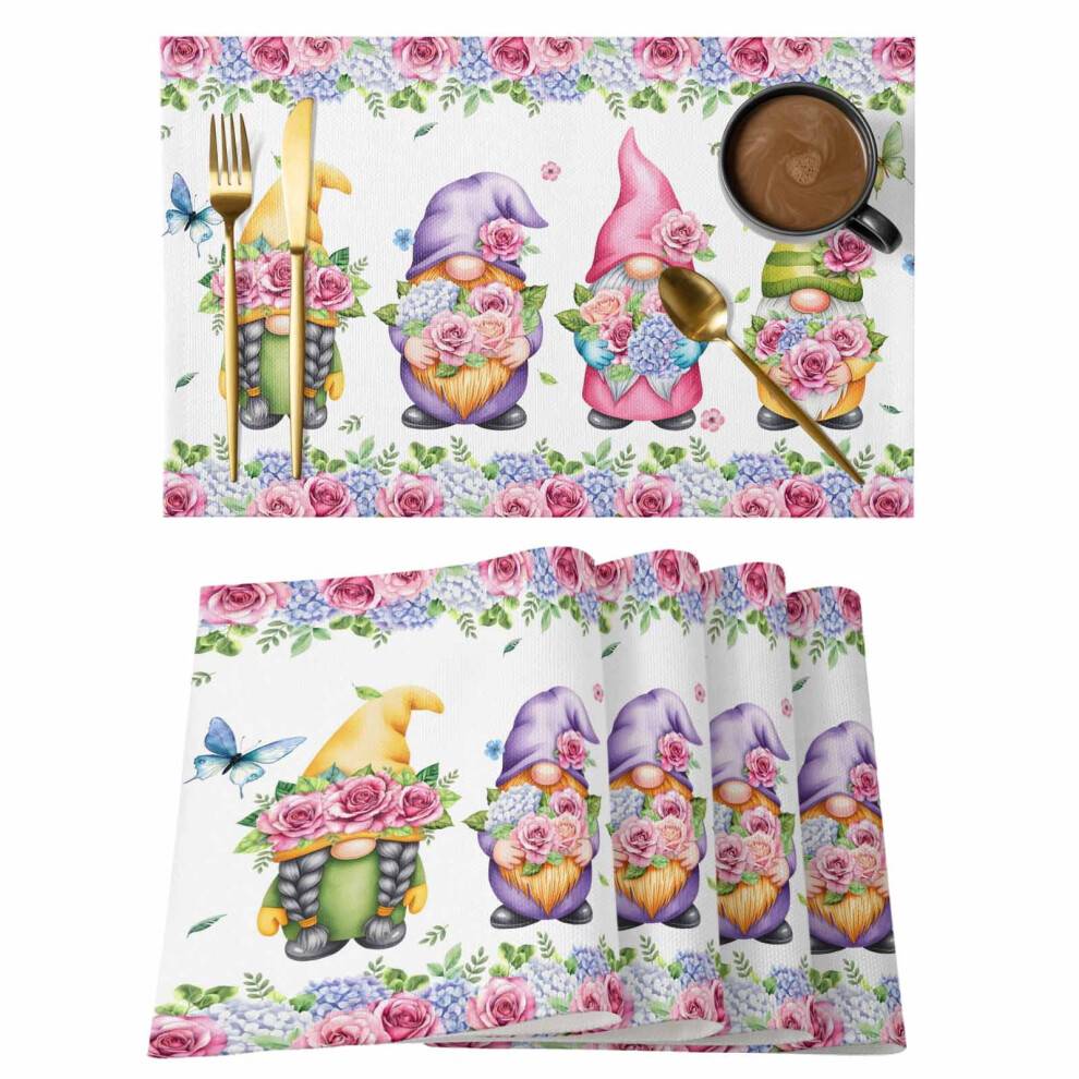Vårplacemats set med 8 blommiga gnomdesigner