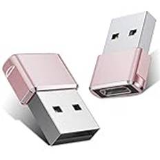 Basesailor USB C Hona till USB Han Adapter 2-Pack,Typ C Laddningskabel Kontaktadapter för iPhone 12 13 14 15 Pro Max,SE,iPad Mini 6 Air 4 5,Apple Watch 7 8,Samsung Galaxy S23 S22 Plus Ultra FE (Pink)