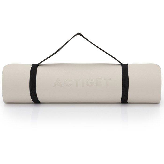 ACTIGET Yogamatta, träningsmatta, halkfri, 183x61 cm, pilatesmatta, ljusbeige