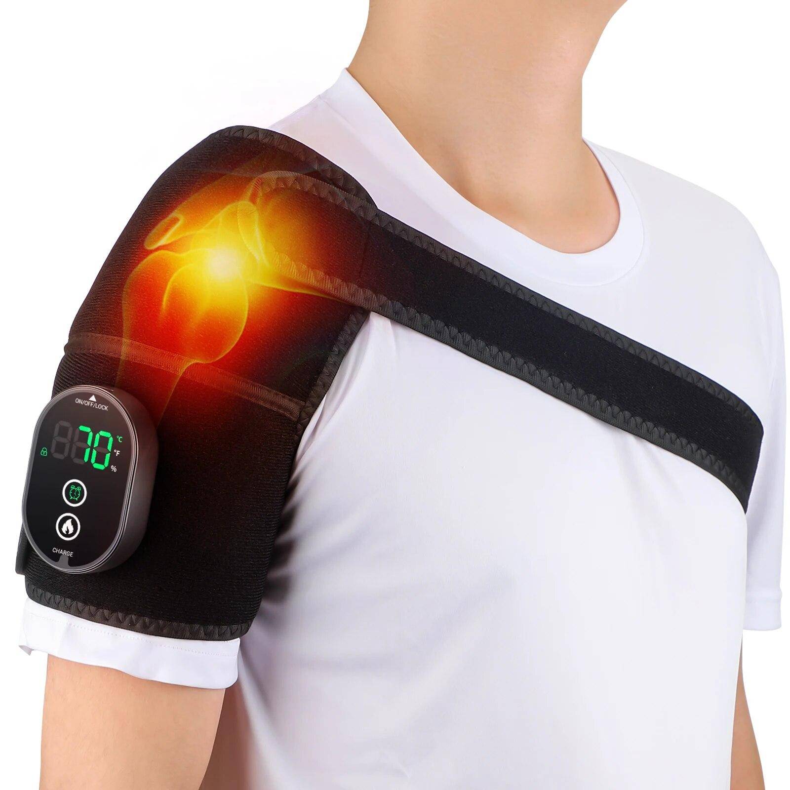 Elektrisk axelmassager Uppvärmning Knämassager för smärtlindring Bälte Varmkompressterapi Armbåge Axel Knämassage Varmlindning spain svart