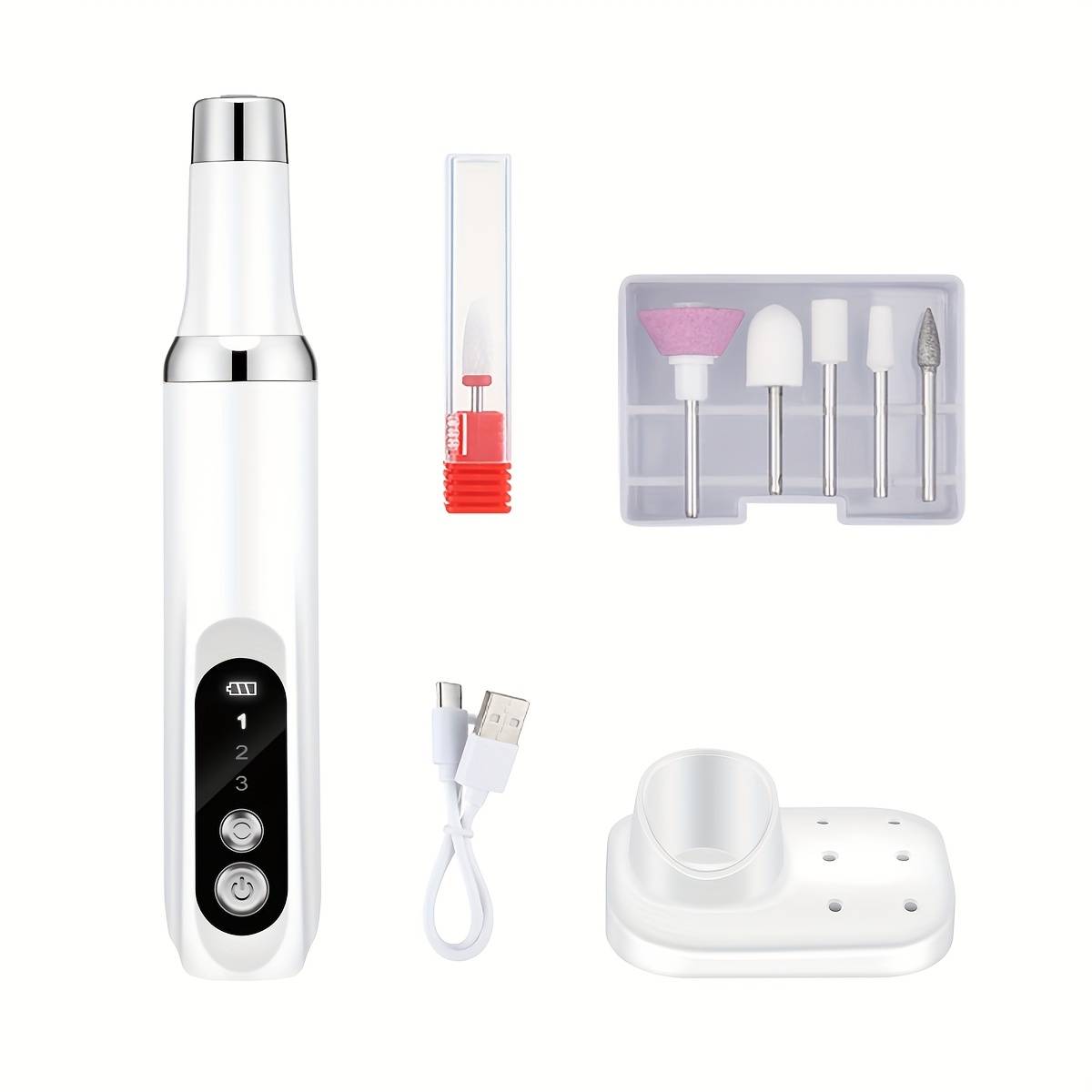 TEMU Professional Electric Nail Tools, Portable Nail And Foot Trimming Set, Bidirectional Rotation, 3-, 6-speed Grinding Heads, Rechargeable Nail File, Nail Polishing
