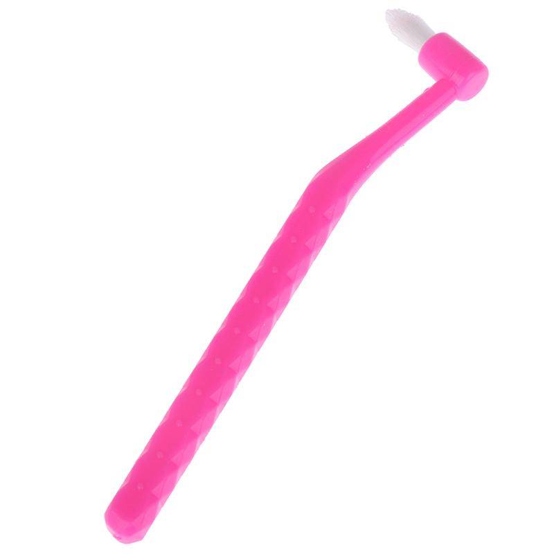 1 st ortodontisk interdentalborste Enkelstråle mjuktandrengörande tandborste rosa röd färg