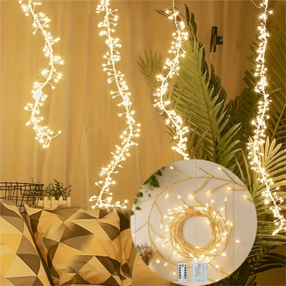 1 st LED-ljusslinga med ljus, varmt ljus 100 LED/50 LED-smällare, glittrande lampa för inomhusbruk för festivaldekoration, USB-strömförsörjning, med f (1st-3,5 M/50 lysdioder (-01),1 st-5M/100 lysdioder (-02))