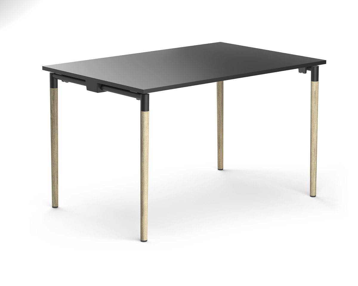 Tube Wood Foldebord, massivtræsben - D: 80 cm HPL Laminat Hvid Sortlakeret Eg 80 cm.