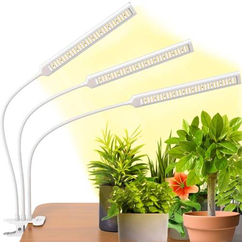 Official BRIM FLORA LED Grow Light [Japanese Brand] Dimmable Timer Clip-on Full Spectrum 26W 3000K (3 Heads, WH Warm White)