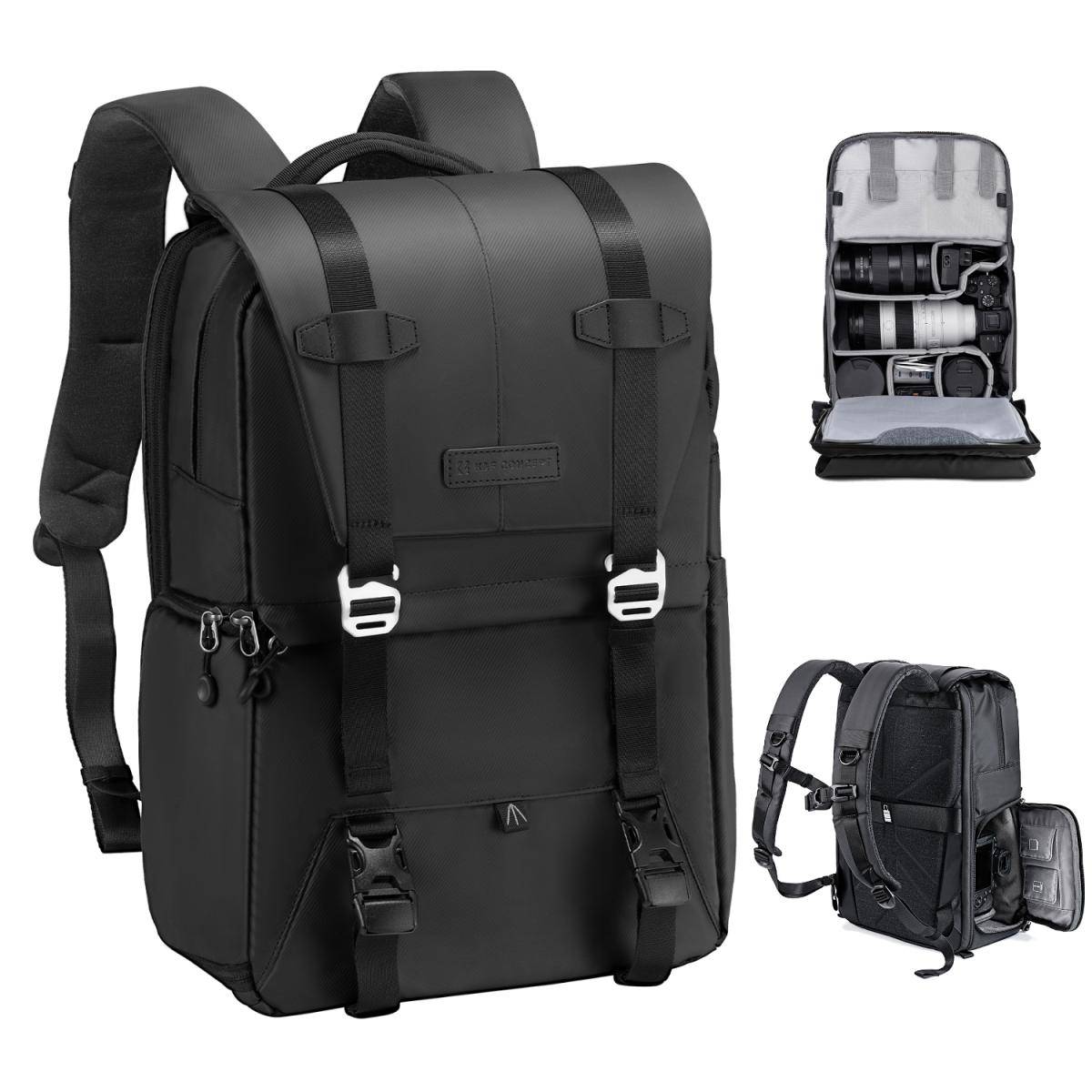 KENTFAITH Camera Backpack Camera Bags for Photographers Large Capacity Camera Case with Raincover 15-15.6 Inch Laptop Compartment Compatible for Canon/Nikon/Sony/DJI Mavic Drone - Backpack 20L Urban Wander 01 (Black)