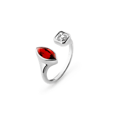Asymmetrical Marquise Ruby Toi et Moi Ring | Akind 18K White Gold / 16