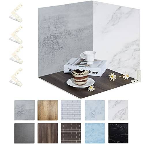 5 stycken dubbelsidiga fotografi bakgrund brädor med 10 mönster 40 x 40 cm (16 x 16 tum) fotobakgrund vit marmor träådring textur kit dubbelsidig mat platt lager vertikal med 4 klämmor