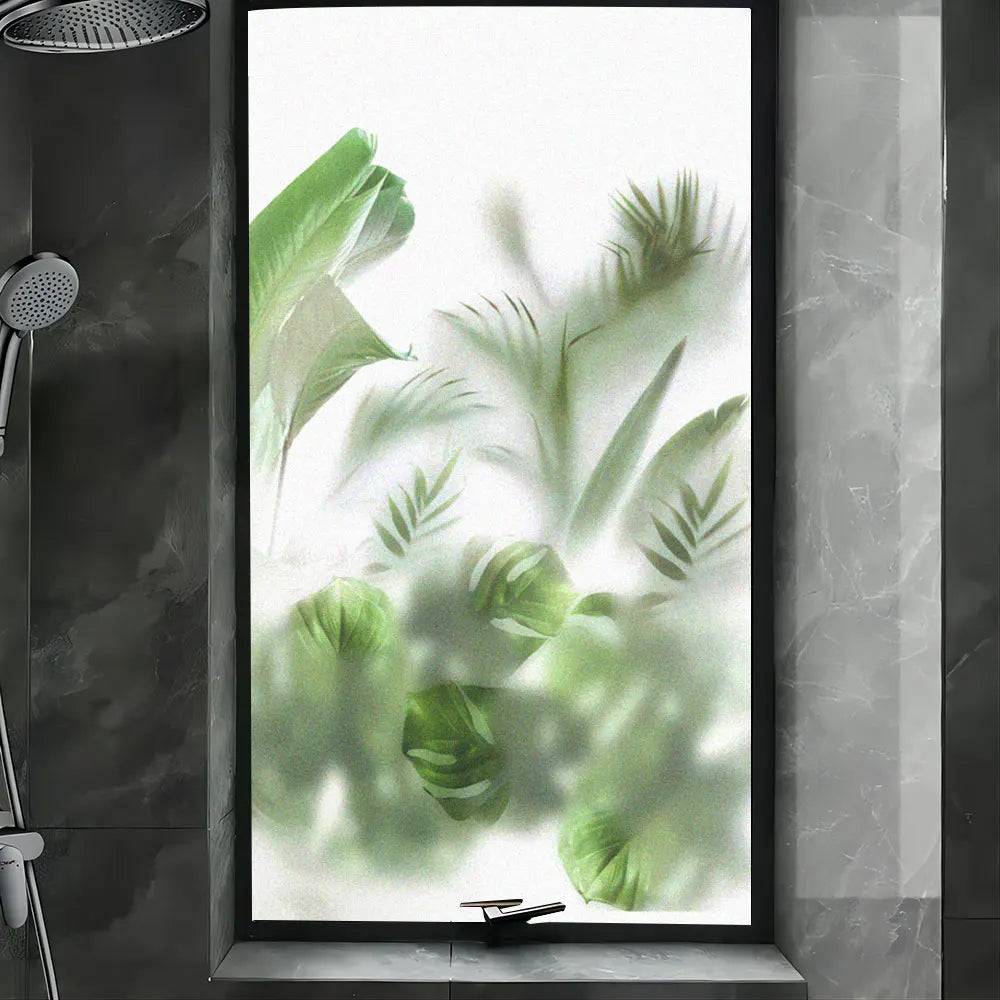 Fönsterfilm – Frostad design med tropiska blad - A / 40x60cm