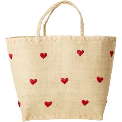 Rice Raffia Bag - Natural - "Darling Hearts" - Large