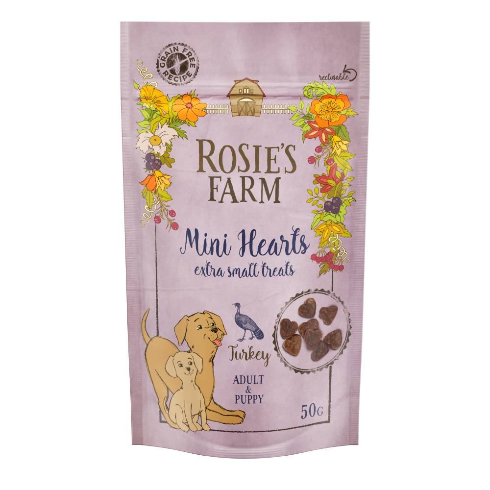 Rosie's Farm Puppy & Adult "Mini Hearts" Turkey - Ekonomipack: 3 x 50 g
