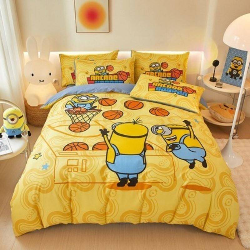 Tecknad Minion Sängklädesset, Pojke & Flicka Påslakan Örngott Gåva, Hemma Sovrum Täcke Set Stor King 260x240cm 200x200cm