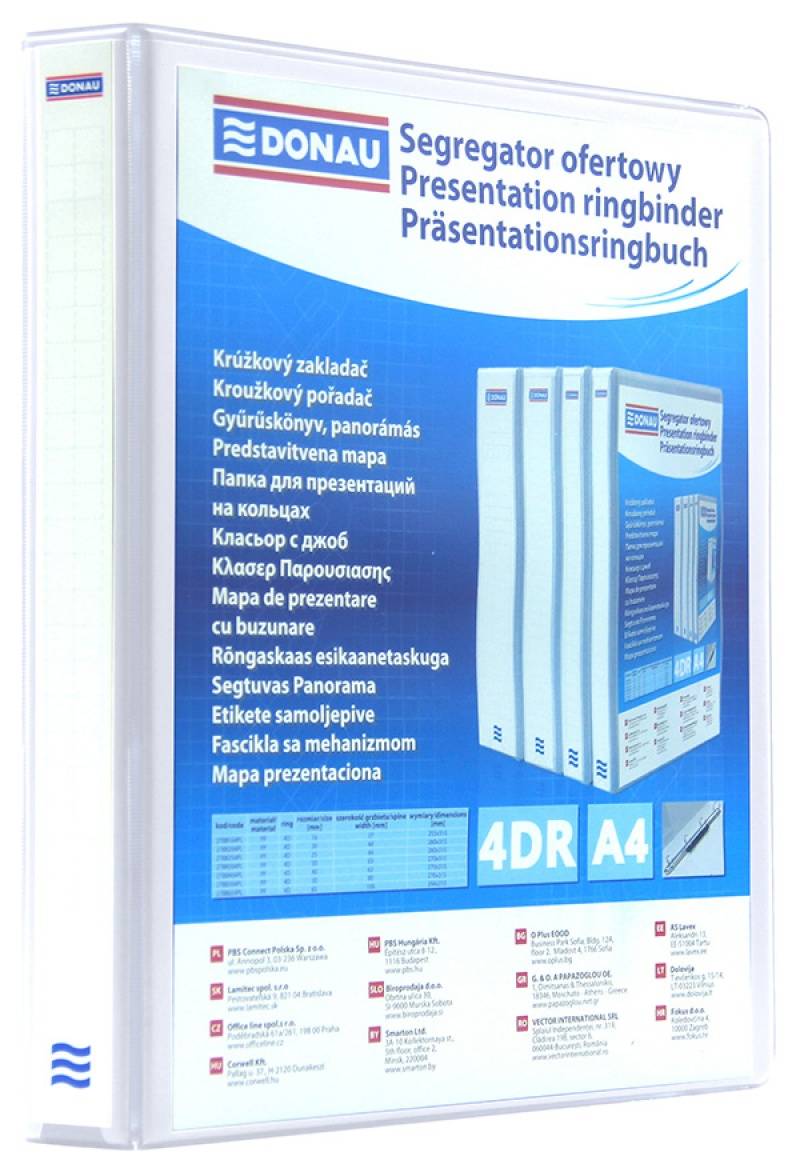 Ringbind med lommer A4 hvid 4 ringe - 80 mm ryg - 12 stk