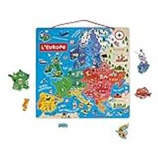 Janod - Magnetic Wooden European Map - Tour Of Europe In 40 Magnets - Educational Puzzle to Discover Geography, to Hang On The Wall - Poetic Illustrations - from 7 Years Old, J05476