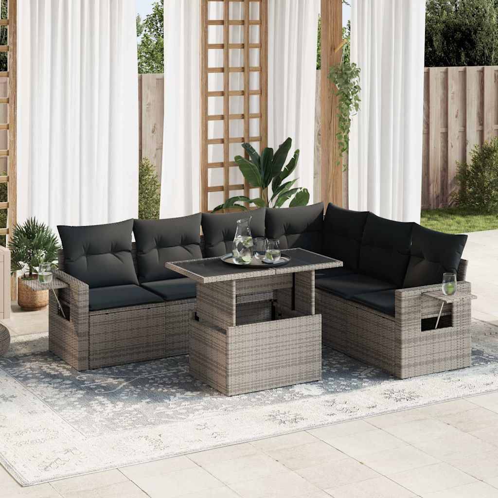 Sofasæt Til Haven 7 Dele Med Hynder Polyrattan - Grå / Med opbevaring