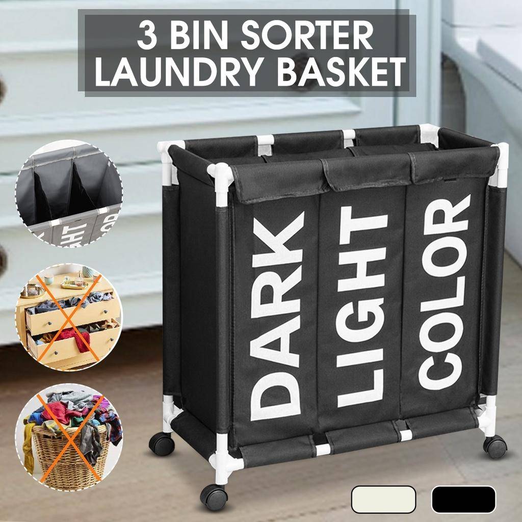 3-i-1 Stor Tvättkorg med Hjul Fällbar Vagn Smutsig Tvätt Förvaringskorg beige