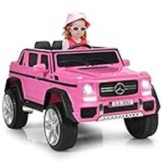 GOPLUS 12 V elbil för barn, Mercedes-Benz Maybach med 2,4 Ghz fjärrkontroll, barnfordon med mjuk start, 2,5–5,5 km/h, USB, MP3, LED-ljus, säkerhetsbälte, för barn 3–8 år (rosa)