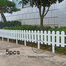 TEMU 5pcs White Pvc Garden Fence Panels - , Freestanding Barriers For Indoor & Outdoor Decor, , Campuses, And Gardens
