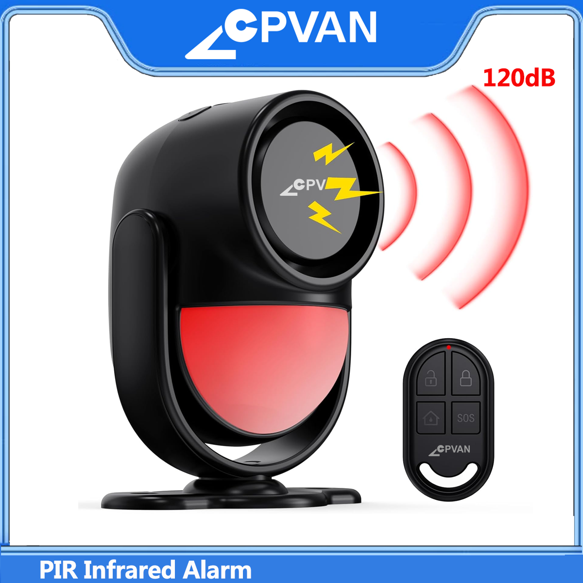 CPVAN PIR Infrared Motion Detector Alarm 120 High Decibel Home Burglar Alarm Motion Sensor with Remote Control and Door Sensor