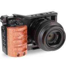 Leftfoto Uppgradering metallbur med trähandtag för Sony Alpha ZV-E10 videoinspelningstillbehör, kall sko mikrofon/ljusförlängning videobur filmning vlogkamerakit