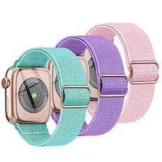 3 Stück Kinder Nylon Armbänder kompatibel mit Apple Watch 38mm 40mm 41mm 42mm (Series 10) Armband, Weiches dehnbares Mädchen Jungen Ersatzarmband für iwatch Series 10 9 8 7 6 5 4 3 SE SE2
