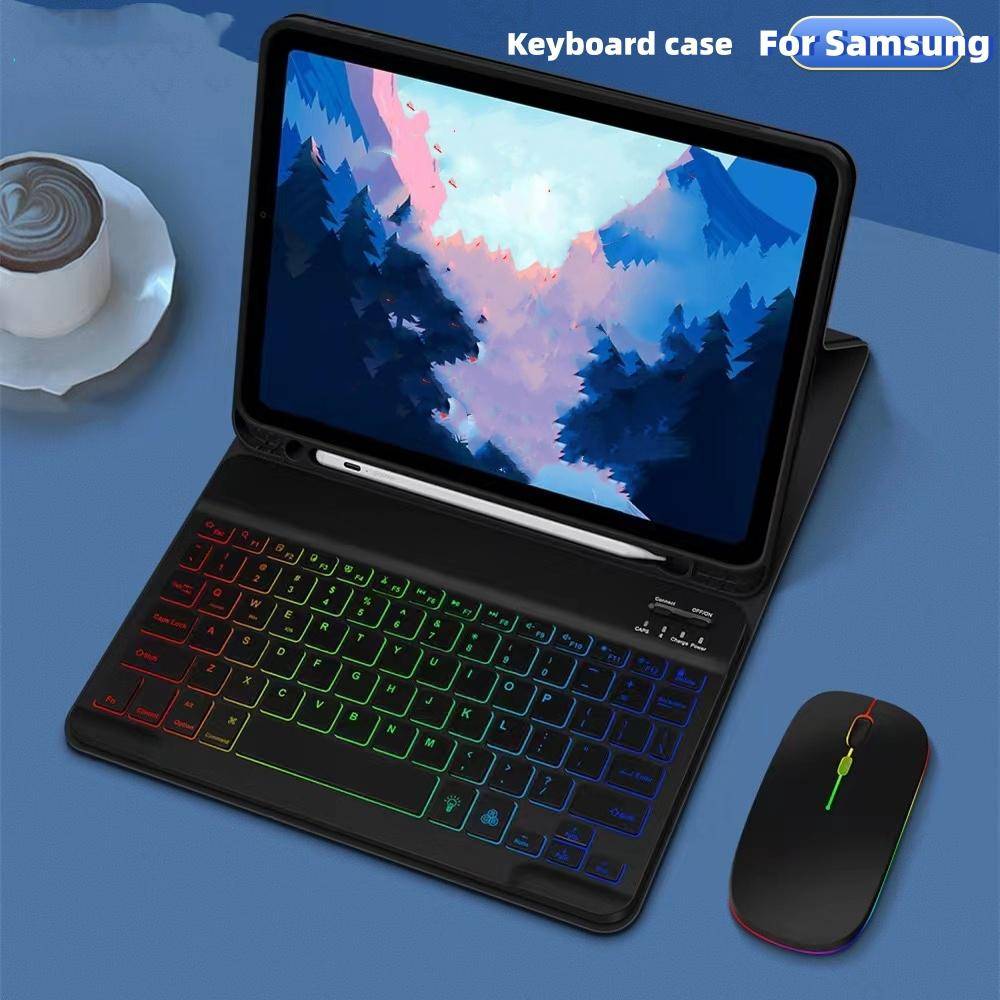 Surfplattafodral till Samsung Galaxy Tab S9 FE S7 S8 S9 A9 Plus 11 tum S6 Lite 10,4 S9 S8 S7 FE Plus 12,4 tums bakgrundsbelyst tangentbordsfodral